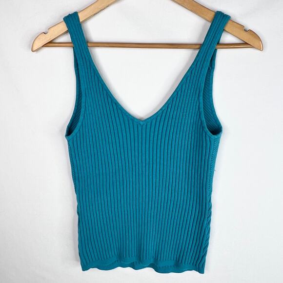 INC International Concepts Blue Ribbed Stretchy Tank Top LG - Picture 2 of 8